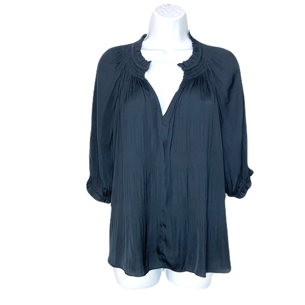 Elegant Women's Bluish Black Flowy Blouse